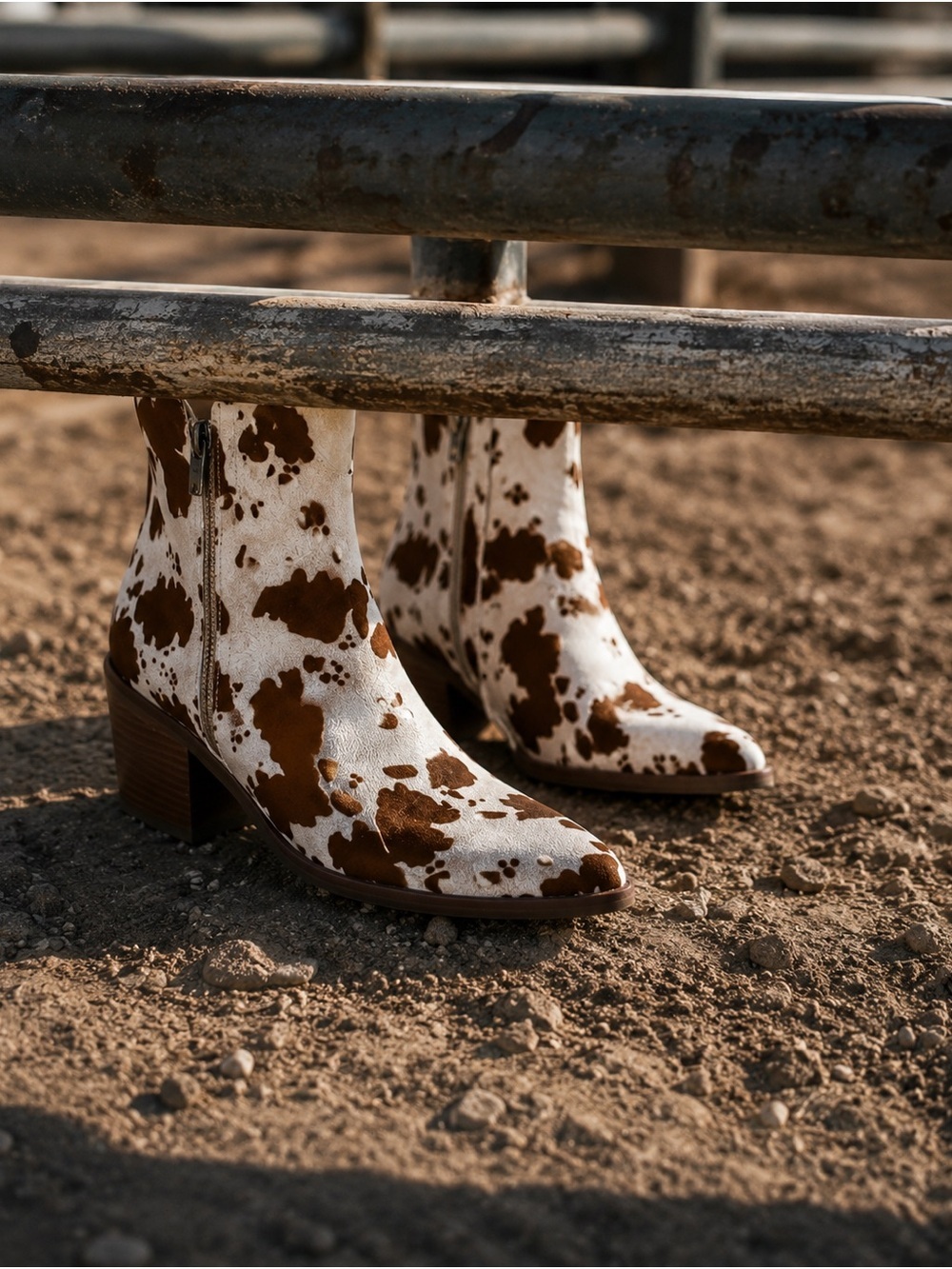 Maurices Brown and White Cowhide-Print Ankle Boots